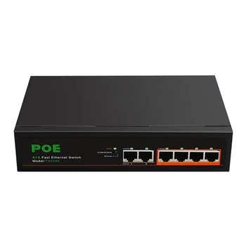 1 комплект 6 Порта POE Мрежова switch, hub домашна мрежа, адаптер за серия Power Connect 4-Poe + 2 изгряващите канал Fast Ethernet, Пластмасов штепсельная вилица САЩ