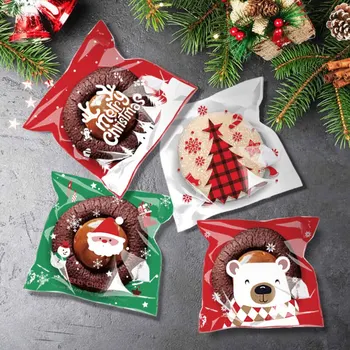 100шт Навидад 2023 Коледни Торбички Бисквити, Бонбони Самозалепващи Подарък Пакети За Закуски Коледни Коледни Украси Noel за Дома