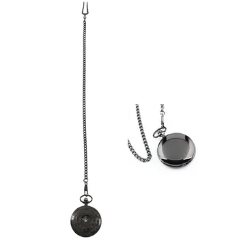 2 предмета, черен кварцов джобни часовници: мъжки джобен часовник на веригата с подарък кутия и винтажными с римски цифри в стил steampunk, джобни часовници с окачване