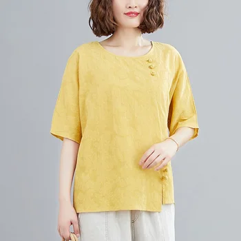2021 Нов традиционен китайски стил Vintage Супериорна Hanfu Горната Източна дрехи Дамски Порцеланова бельо блуза, Плюс размера на KK3678