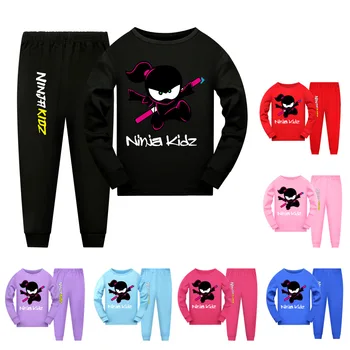 2022 Ninja Kidz, пролетно-есенни панталони с дълги ръкави за момчета и момичета с анимационни принтом, спортно облекло, пижамный комплект от 2 до 16 години
