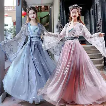 2023 Традиционното женствена рокля Ханфу с цветя, древнекитайский костюм, 3шт, танц халат принцеса Ханфу на династията Танг за бала