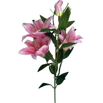 6 глави/клон е Широко използвана безопасно клонка изкуствено цвете Издръжлив тъмночервен изкуствен фалшив цвете лилия Сватбен декор