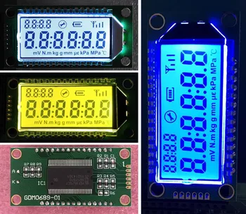 6PIN TN Положителен 6-битов сегментен LCD модул PCF8576 Drive IC Бяло/синьо/жълто-зелен цвят, с подсветка Интерфейс I2C 3,3
