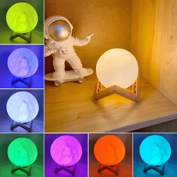 8 см Led Лунна лампа Нощно шкафче за спалня в общежитието лека нощ Разсеяна светлина 3D нощна светлина със стойка Начало Декор Детски подарък