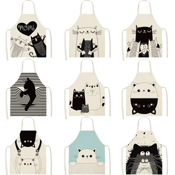 Cartoony черно-бяла котка, Кухненски престилки с хубав принтом за жени, спално Бельо, престилки, Престилки за домашно почистване, Престилка за готвене вкъщи Delantal