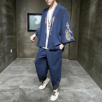 Hanfu Комплект Мъжка Жилетка с бродерии в китайски стил, мъжки дрехи Самурай, Мъжка риза, брючный костюм, Ретро костюм от епохата на Тан, съвременната мода