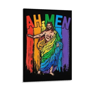 Ах, мъжете ЛГБТ Гей Гордост Исус Дъгата флаг Християнска живопис върху платно, картини за стена изкуство стенен декор