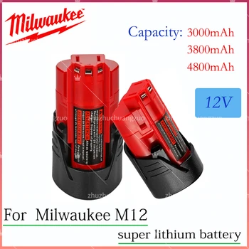 Батерия Milwaukee 12 В 3 Ah 4,8 Ah, съвместим с Milwaukee M12 X 48-11-2410 48-11-2420 48-11-2411 12- Батерия за безжични инструменти Волта