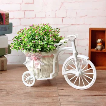 Бяла велосипедна декоративна кошница за цветя, Сватбена украса, Пластмасова триколка, кошница за съхранение на саксиите, гърне за декорация парти