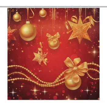 Весел Коледен бал Водоустойчива Червена завеса за душа в банята Златен Елен Лос Магическо животно с 12шт куки