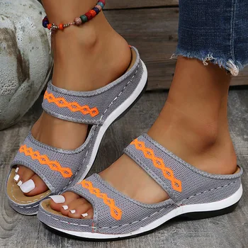 Дамски сандали Лято обувки от дишаща мрежа За жени, плажни чехли Sandalias Mujer на ниски токчета, Сандали, летни обувки за жени