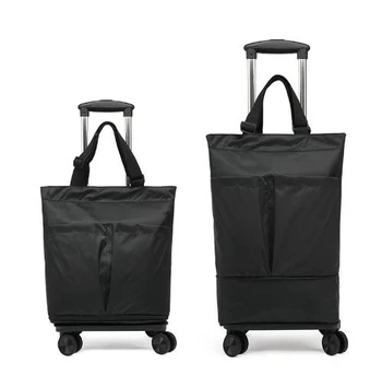 Дамски чанта на колела с голям капацитет, чанта за количка, чанта за продукти с каруца-муле, преносима сгъваема дамска пътна чанта за количка, чанта за количка