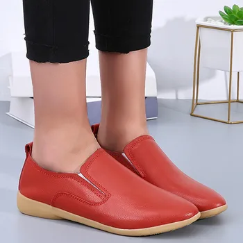 Дамски червена ежедневни обувки в света на стил, модни дамски дишащи обувки с деколте с фин, удобни обувки без шнур, ежедневни лъскава обувки