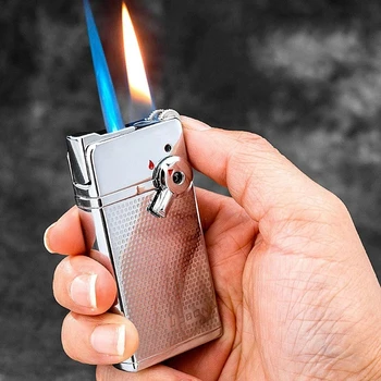 Двойна огън директен запалка с двойно син пламък метална мъжка запалка надуваема ветрозащитная запалка за цигари индивидуална запалка