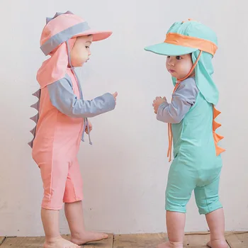 Детски Бански За момчета С Динозавром, УЛТРАВИОЛЕТОВА Детски Бански За Момчета, едно Парче Бански За Малки Момчета, Бански костюми За Деца, Детски Бански костюм, Шапка