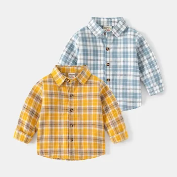 Детски дрехи в корейски стил Есенни тънки блузи Дрехи за малките момчета памучни блузи в клетката Модни детски ризи с дълъг ръкав