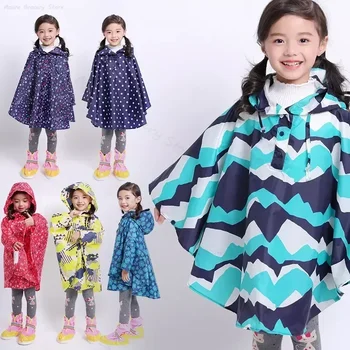 Детско стилно дъждобран-пончо, водоустойчив яке, палта за момичета и момчета, дъждобран-наметало с качулка, тънка мушама с принтом