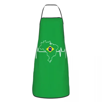 Дизайн Heartbeat Бразилски флаг на Бразилия Престилки с нагрудниками Кухня, главен готвач, готвачи Proud Tablier Cuisine за готвене, печене градинарство
