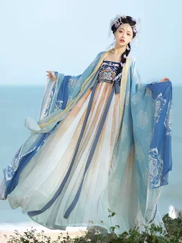 Есенни модели 2023 г., женствена рокля с шевроном Hanbok, риза с голям ръкав Tang System, едно парче костюм фея с бродерия Han Elements