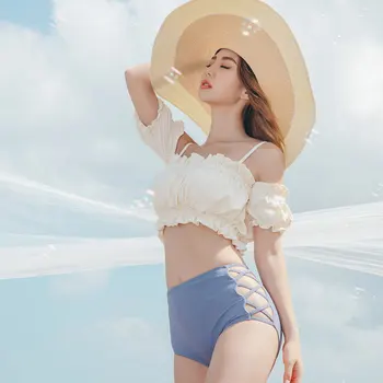 Жена комплект бикини с подплата, бикини с открити рамене, бански с висока талия, висококачествен плажен костюм 2023 Корен Design
