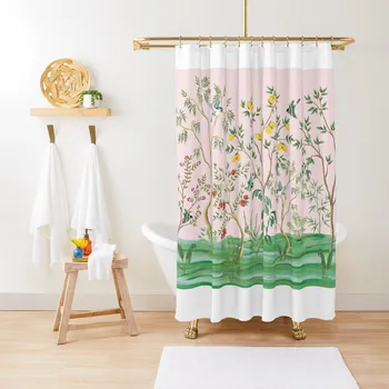 Завеса за душ Pink Chinoiserie с лимонов дърво, защита от мухъл, Водоустойчива Душ кабина, комплекти за душ за пердета за баня