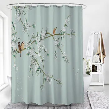 Завеси за душ с цветя и птици в китайски стил, Водоустойчив Завеса за баня, плат с 3D-принтом И куки, Декоративна Завеса за душ