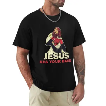 Исус капаци твоята гърба си, Бог-демон, реколта тениска, красиви върхове с аниме, големи размери, мъжки бели тениски