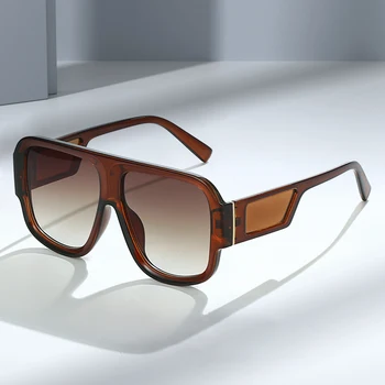 Квадратни слънчеви очила с големи размери, дамски модна тенденция, Vintage слънчеви очила от чаено на цвят, Мъжки слънчеви очила в цялата рамка с големи рамки, сенки UV400