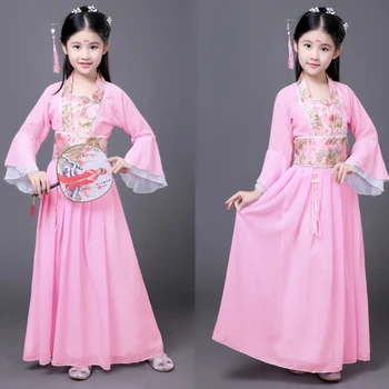 Китайски дрешки Hanfu, костюм за момичета, народни танци, китайски традиционни рокли, розово китайското рокля, детско представа за cosplay, деца