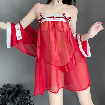 Китайските традиционни секси костюми Hanfu, прозрачни нощници, Секси бельо, Горещо еротично бельо, Секси изкушение, домашно облекло