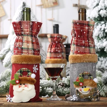 Коледен Подарък Чанта Притежателя Коледна Бутилка Вино Прахоустойчив Калъф Плат Коледен Коледен Подарък-Коледна Украса за Дома Навидад 2024