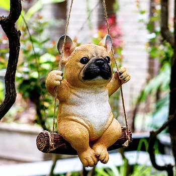 Креативна статуя на Булдог, занаяти, изработени от смола, Декоративна висулка на дърво, декорация на помещения и на улицата, Фигурки на кучета за градината