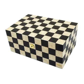 Кутия за пури humidor от кедрово дърво, лимитирана серия, черен, бял, в шахматна дъска модел, humidor под формата на миди влагозадържащ-гигрометром, 2 слоя