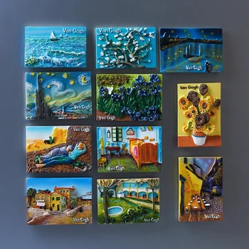 Магнити за картини с маслени бои от серията Van Gogh за хладилник, творчески занаяти, изработени от смола, колекция от декорации на магнити за хладилник, подаръци