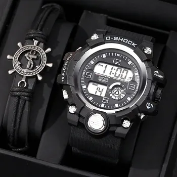 Модерен мъжки цифрови Електронни спортни часовници, Мъжки ръчен часовник с кожена гривната, дата, Луксозни мъжки Бизнес Ежедневни часовници