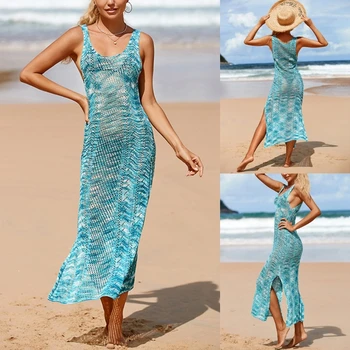 Наметало за трико Вязаное дълга рокля Пуловер Дълга куха пола на брега на морето Бански костюм Летен Бански на брега на морето Блуза Директен доставка