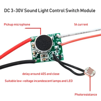 Направи си САМ Низковольтный Сензор за Контрол на Звука и Светлината на Постоянен Ток Dc 3V-30V Led Драйвер 5V 6V 12V 24V Фоточувствительный Модул за Гласово Ключа Схема