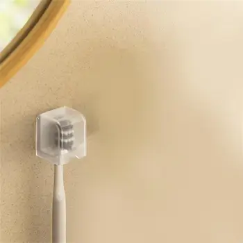 Неперфорированный монтиране на багажник за съхранение на четка за зъби, монтиран на стената рафтове за съхранение на четка за зъби, прозрачен закрит багажник за съхранение