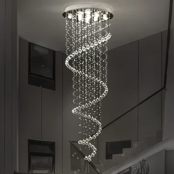 Нова модерна кристален полилей с LED K9, луксозен кристален полилей на вилата, Двойна стълба на лампата, осветителни тела за хол