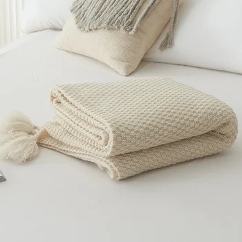 Одеяло в скандинавски впечатлява със своя бохемски стил, супер Вязаное клетчатое одеало за легло калъф за дивана, покривки за декор на дивана, одеяла с пискюли