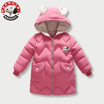 Пуховик Снупи за момичета, зимни дрехи, детско топло детско палто с памучна подплата, със средна дължина, връхни дрехи, хубаво палто с модел от анимационен филм