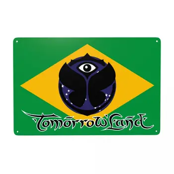 Ретро флаг на Бразилия, Страна на Бъдещето, Метална лидице табела, Правоъгълник, Потребителски знаци, табели, порти, Градински решетки, монтиран на стената арт декор