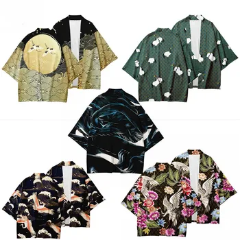 Риза-кимоно Хаори Юката Крейн 3D печат Cosplay Градинска облекло за момичета и момчета самурайские Кимоно японски кимона женски традиционни