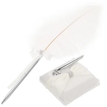 Сватбена страусиная химикалка за подпис с държач за дръжка (бяла)