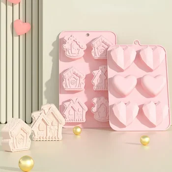 Силиконова форма за шоколад с бриллиантовым сърце, Коледни човечето къща, форма за бисквити, тава за лед, инструмент за печене, подарък
