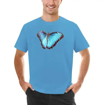 Синя тениска с отворени криле на пеперуда Morpho, облекла в стил хипи, прибиране на дрехи за мъже