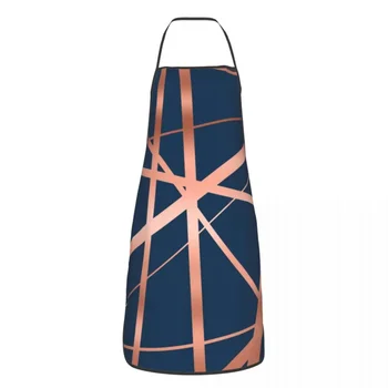 Тъмно синьо и мед Луксозен престилка с абстрактен геометричен модел, Жени, Мъже, Унисекс, готвач, Геометрична посуда за готвене, печене