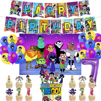 Украса за парти по случай рождения ден на Teening на Титаните Go, на фона на снимки от латексного балон, Банер, Topper за торта, Миличка