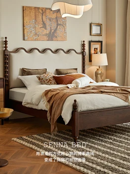 Френски ретро-червен дъб, двойно легло средна древността 1,8 м, мебели за главната спалня, на американската мека легло